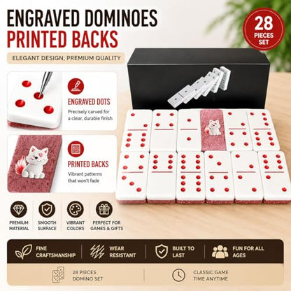 Premium Double 6 Dominoes Set 28 Tiles for Adults,Domino Board Games with Case for for Birthdays, Holidays and Special Occasions (Dominoes-Pink-Fox) - style: Dominoes-Pink-Fox