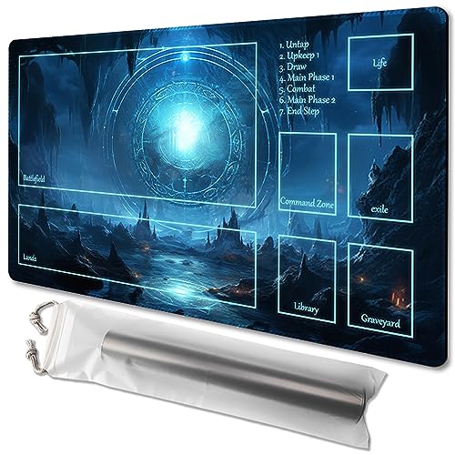 MTG Playmat Size 24x14in Free Storage Bags Non-Slip Backing Printing, Ideal for Card Game Enthusiasts TCG Playmat (Cave Quest,with Zone) - color: Cave Quest-with Zone
