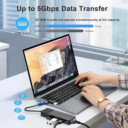 ALL-LUCKY USB to Ethernet Adapter, 4 in 1 USB C to Ethernet Adapter Hub with 3 x USB 3.0 Port/Gigabit Internet Port, High-Speed Network Hub Compatible for iMac,MacBook Pro - size: 1FT -4 in 1 USB A/C to Ethernet Adapte