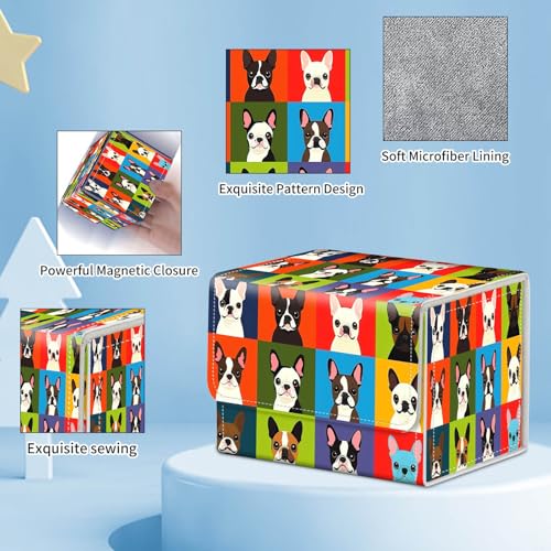for MTG Commander Deck Box,Card Deck Box for Trading Yugioh MTG,Fits 100 Double Sleeved Cards,PU Leather Strong Magnet Case for Magic Commander TCG CCG,Cute Dog Cartoon - color: Cute Dog Cartoon