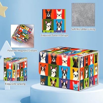 for MTG Commander Deck Box,Card Deck Box for Trading Yugioh MTG,Fits 100 Double Sleeved Cards,PU Leather Strong Magnet Case for Magic Commander TCG CCG,Cute Dog Cartoon - color: Cute Dog Cartoon