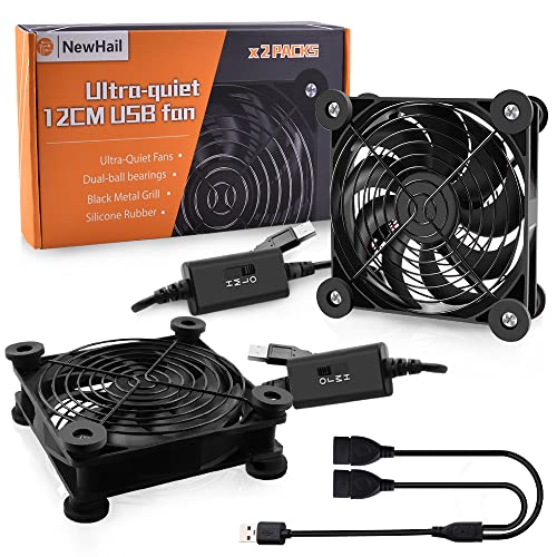 2Pack Quiet 120mm USB Fan Dual-Ball Bearings, USB Fan 5V, with L/M/H 3-Degree Speed Controller High Airflow Cooling Fan for Router Modem Receiver DVR Xbox TV Box - size: 2Pack