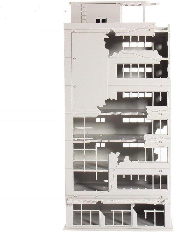 LinaLife N Scale 1/144 DIY Ruined Damaged Building After War Assembling Model Outland Realism Scene for DIY Sand Table, Medium Garden Micro Landscape Ornaments Decor Supply DIY Player Spray Painting