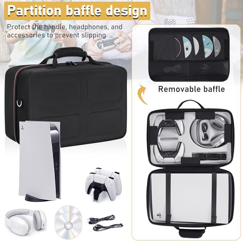 OUUTMEE Hard Shell Carrying Case Compatible with PS5 | Travel Storage Bag for PlayStation 5, Organizer Protective Cases Holds PS5 Disk Digital Edition, Games and Gaming Accessories - size: For PS5