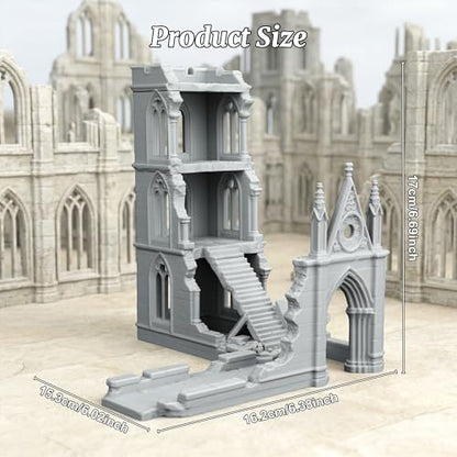 AUSPDICE DND Terrain 25mm Gothic Sanctuary Ruins, TTRPG Building Set | 1:64 Scale Unpainted Multi-Level DND Building with Stairs and Arches for Dungeons and Dragons, TTRPGs and Wargames - AF1161