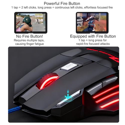 High Performance Wired Gaming Mouse, 3200 DPI, RGB, Adjustable Weights for PC Laptop - Black