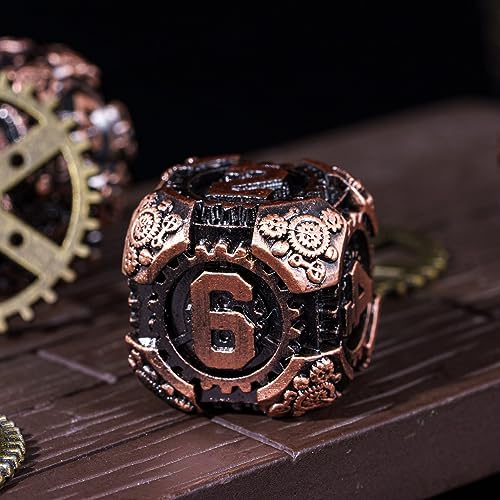 Metal Dice Set D&D, 7-Die DND Dice Metal Gear Dice with Gift Bag for Role Playing Games(Antique Copper) - color: Antique Copper