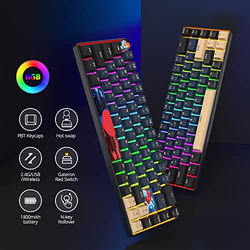 surmen GT68 65% Wireless Mechanical Gaming Keyboard 60 Percent RGB Hot-Swappable 68-Key Compact Keyboard Bluetooth5.0/2.4G/USB with Yellow Switch (Yellow Switch, Blue Samurai 68) - color: Blue samurai 68-Yellow Switch