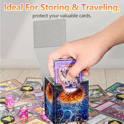 Card Deck Box, Card Storage Box Fits 100+ Single Sleeved Cards, Large Capacity PU Leather Card Storage Box with Strong Magnet for Magic Commander TCG CCG, Basketball - color: Basketball