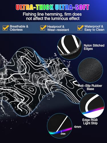 Mouse Pad with Foldable Phone Holder & Wireless Charger, XXL RGB Gaming Mousepad 31.5"x15.8" Large Desk Mat for Keyboard, Black Desk Pad with Dual Qi Charging Station | 11 Colors 5 Modes | Waterproof - color: 31.5x15.75"Phone Stand-Topographic Upgraded