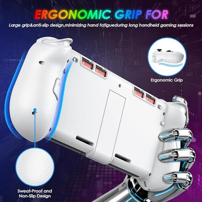 Moonag Switch Controllers Compatible with Nintendo Switch/OLED, Hall Effect One-Piece Controllers with 6-Axis Gyro, Motion Control, Wake-up, Dual Vibration, Turbo, 1000mAh Battery, White - color: White