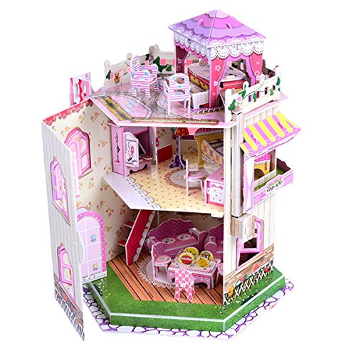 Rooftop Romance 3D Puzzle Dollhouse for Girls - Easy to Assemble 3-D Miniature Doll House Building Kit with LED Light for Kids - Educational Paper Jigsaw Puzzles - Perfect Craft Toys Gift - 101 Pcs - style: Daily