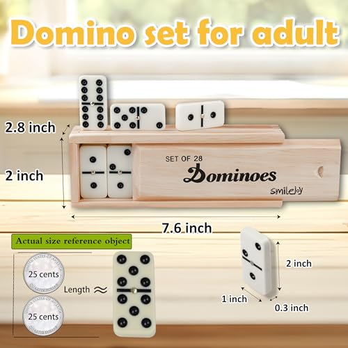 Smilejoy Dominoes Set for Adults, Domino Set for Classic Board Games, Double 6 Domino Game Set 28 Pieces with Natural Wood Case (2 Players) - style: Medium