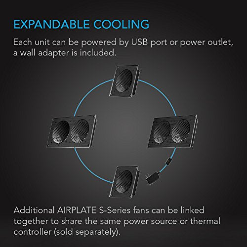 AC Infinity AIRPLATE S1, Quiet Cooling Fan System 4" with Speed Control, for Home Theater AV Cabinets (Pack of 2) - size: Single 80 (Pack of 2)