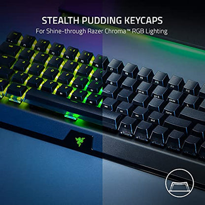 Razer Doubleshot PBT Keycap + BlackWidow V3 Mini HyperSpeed 65% Wireless Mechanical Gaming Keyboard: Yellow Mechanical Switches Linear & Silent - Phantom Pudding Keycaps - color: Yellow Switches - Linear & Silent, size: BlackWidow V3 Mini - Phantom Editio