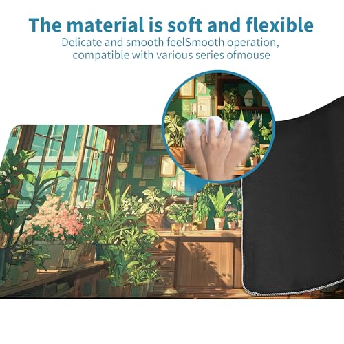 Green Plant Mouse Pad Desk Mat XL Extended Large Gaming Desk Pad Mousepad, Fresh Leaves Bookshelf Computer Laptop Keyboard and Mouse Mat, Desktop Protector Mat for Office and Home 31.5x11.8 in - color: Green Plant