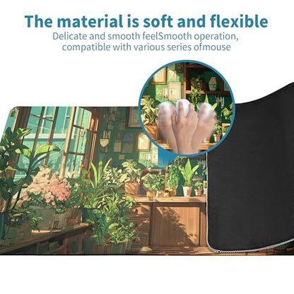 Green Plant Mouse Pad Desk Mat XL Extended Large Gaming Desk Pad Mousepad, Fresh Leaves Bookshelf Computer Laptop Keyboard and Mouse Mat, Desktop Protector Mat for Office and Home 31.5x11.8 in - color: Green Plant