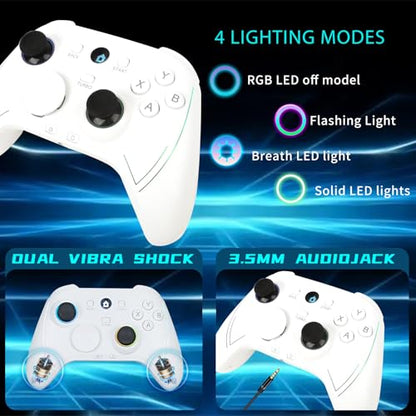 ROTOMOON HD151-S Wireless Game Controller with 7 Colors LED Lighting Compatible with Xbox One S/X, Xbox Series S/X, with 2.4G Wireless Adapter, 3.5mm Audio Jack Gaming Gamepad, Turbo/Programmable - color: Light white