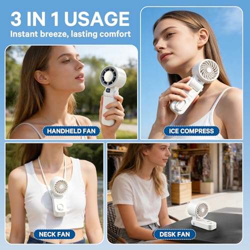 Handheld Portable Turbo Fan with Ice Cooler Personal Cooling Device | 199 Speeds,Digital Display, Up to 12H Runtime, Rechargeable Powerful Mini Personal Fan for Travel/Concerts/Sport Events/Gifts - color: White
