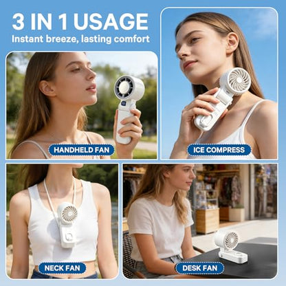 Handheld Portable Turbo Fan with Ice Cooler Personal Cooling Device | 199 Speeds,Digital Display, Up to 12H Runtime, Rechargeable Powerful Mini Personal Fan for Travel/Concerts/Sport Events/Gifts - color: White