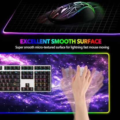 AIMSA RGB Mouse Pad LED Gaming Mouse Pad with 14 Lights Modes, Non-Slip Rubber Base Computer Carpet Desk Mat for PC Laptop (35.4 x 15.8 inch) Purple Blue Nebula - color: Purple Blue Nebula