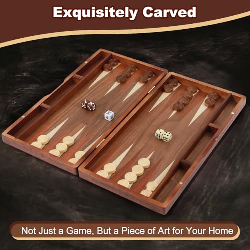 Syrace Handcrafted Wooden Backgammon Set, 16" Large Size, Classic Two-Player Strategy Board Premium Travel Game Board for Adults & Teenagers - style: Classic-Star 39x40CM