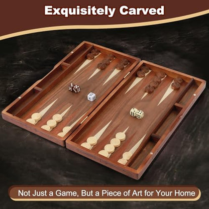 Syrace Handcrafted Wooden Backgammon Set, 16" Large Size, Classic Two-Player Strategy Board Premium Travel Game Board for Adults & Teenagers - style: Classic-Star 39x40CM