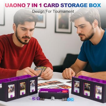 UAONO MTG Commander Deck Box, 6-Deck Modular TCG Deck Case with Dice Tray | Hold 600+ Double-sleeved Cards, Modular Card Deck Box with 35PT Magnetic Card Holder for Magic the Gathering Black Purple - color: Black Purple