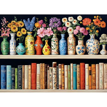 500 Piece Puzzle for Adults Puzzle, Beautiful Bookshelf Jigsaw Puzzle 500 Pieces, Flowers and Vase Jigsaw Puzzles for Adults Seniors, Fun Decor Challenging Family Games Holiday Party Gifts 20.5×15 in - style: Beautiful Bookshelf