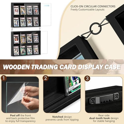 Emfogo Card Display Case, 2 Pack Trading Card Display with Clear View, Wooden Graded Sports Card Display Case Wall Mounted, Baseball Card Display Frame for Trading Card Collection (2 Pack-Black) - size: 2-Layer 2 Pack