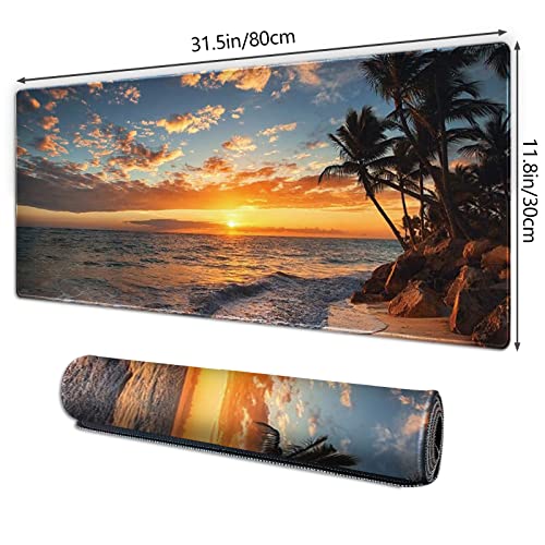 Galdas Gaming Mouse Pad XXL XL Large Mouse Pad Mat Long Extended Mousepad Desk Pad Non-Slip Rubber Mice Pads Stitched Edges Thin Pad (31.5x11.8x0.12 Inch)-Sunset Beach - color: Sunset Beach