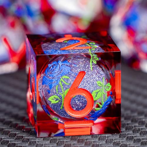ARUOHHA Liquid Core DND Dice Set, Vampire Sharp Edged Dragons Dice Compatible with D&D RPG Role Playing Games, Resin Blood Red Polyhedral Dungeons D and D Dice with Gift Box D20 D12 D10 D8 D6 D4 - color: Rose - Red Blue
