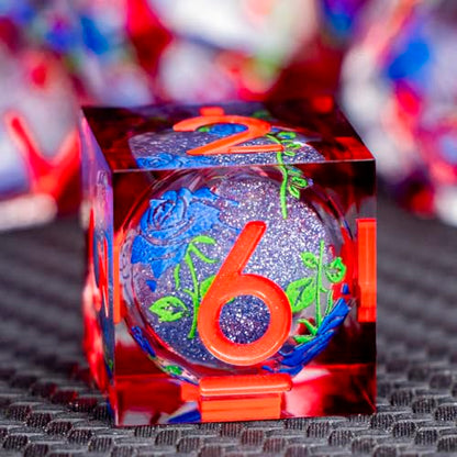 ARUOHHA Liquid Core DND Dice Set, Vampire Sharp Edged Dragons Dice Compatible with D&D RPG Role Playing Games, Resin Blood Red Polyhedral Dungeons D and D Dice with Gift Box D20 D12 D10 D8 D6 D4 - color: Rose - Red Blue