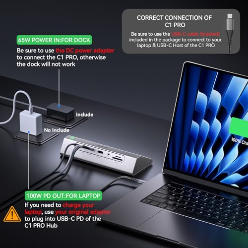 Gitfos Powered USB Hub, 18 in 1 USB C Hub with 4K HDMI, 10Gbps, PD 100W | USB C 45W Charge, SD/TF, Audio, Smart Button,65W Adapter,Aluminum USB Hub for Laptop,Mac,Mac Mini, iMac, iPhone 17/16, iPad - size: 18 IN 1