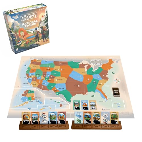 10 Days in The National Parks Board Game - Hike, Boat, Fly, or Drive to Scenic American Landmarks. Easy-to-Learn Card Drafting & Hand Management Game, Ages 8+, 2–4 Players, Made by The Op Games