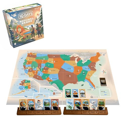 10 Days in The National Parks Board Game - Hike, Boat, Fly, or Drive to Scenic American Landmarks. Easy-to-Learn Card Drafting & Hand Management Game, Ages 8+, 2–4 Players, Made by The Op Games