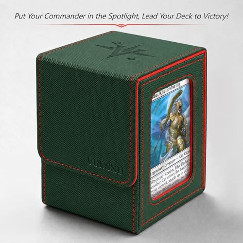 MTG Deck Box with Commander Display Window (Green&Red, 1 window) | Holds 120 Single/100 Double-Sleeved Cards, Fit MTG/PTCG/OPTCG Cards, Strong Magnet, PU Leather, With 2 Dividers & 1 Toploader - color: Green and Red