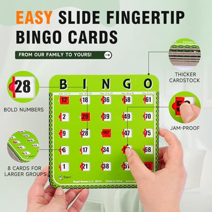 Regal Bingo Bulk Bingo Cards with Sliding Windows - Reusable Large Print Bingo Game Cards for Adults Large Group - 8 Pack, Green - color: Green (9-16)