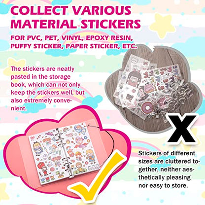 SUNEZLGO Reusable Sticker Album with Pockets, 100 Sheets, Blank Sticker Book with Tweezer and Spatula (A6) - size: A6