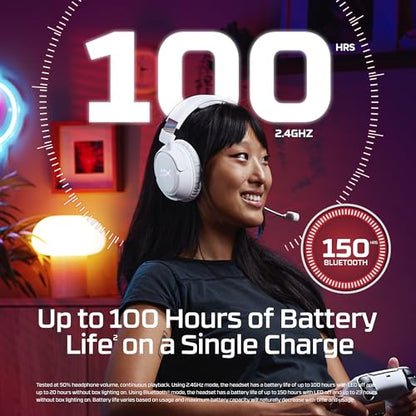 HyperX Cloud Flight 2 – Wireless Gaming Headset, Customizable RGB Lighting with Removable Earcup Plates, up to 100 Hours of Battery Life, 2.4GHz & Bluetooth, Multi-Platform Compatibility - White - color: White