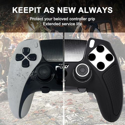 Black Anti-Slip Controller Skin,Studded Edition Protective Silicone Cover Skin Grips Compatible with ps5 dualsense Edge Controller and 6 PCS Thumb Grips Caps. - color: Black