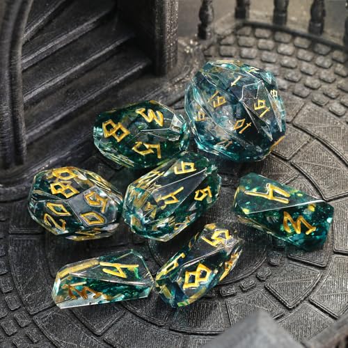 FONVGOGO Polyhedral Dice Set DND, Unique Resin DND Dice for Dungeons and Dragons with Box 7 Piece Role Playing RPG D and D Dice（Black and Gold） - color: S Black and Gold
