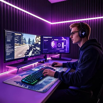 Mountain Moonlight Gaming Mouse Pad Desk Mat 31.5"x15.7" | Extended Mousepad, Non-Slip Rubber Base , Stitched Edges, for Computer/Laptop/Office/Home - color: Mountain Moonlight