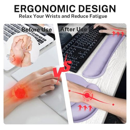 Britimes Purple Keyboard Mouse Pad Set 4 in1 Large Mousepad+Keyboard Wrist Rest+Mouse Wrist Rest+Coaster Ergonomic Design for Home Office Computer 35.4x15.7Inches - color: Purple
