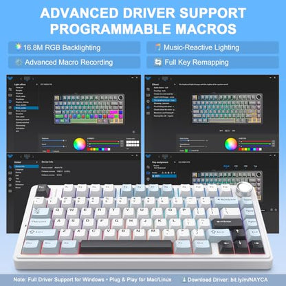 Aula F75 Wireless Mechanical Keyboard, 75% Hot Swappable Custom Gaming Keyboard with Knob,BT5.0/2.4GHz/USB-C,RGB Backlit,Pre-lubed Reaper Switches, Mechanical Gaming Keyboards (Glacier Blue) - color: Glacier Blue