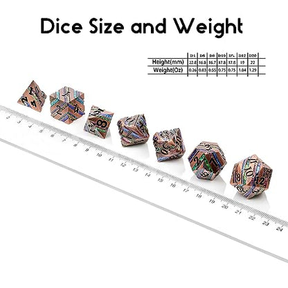 Stripe Metal Dice,DNDND Metallic Glitter Stripes DND Dice with Gift Metal Box for Dungeons and Dragons Tabletop Game (Colorful Stripes) - color: Stripe Colorful