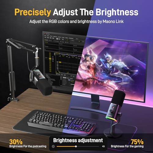 MAONO XLR/USB Gaming Microphone with BA20 Boom Arm, PC Computer Gaming Streaming Mic with RGB Light, Mute Button, Headphones Jack,Bundle for Gaming Podcast Recording (PD100X Black+BA20 Black)