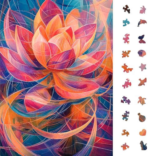 1000 Piece Jigsaw Puzzle for Adults, Abstract Lotus Puzzle | Abstract Lotus Flower Artwork with Vibrant Colors, Matte Finish, Color-Coded Back, 19.25 x 26.65 in - color: Vibrant Lotus