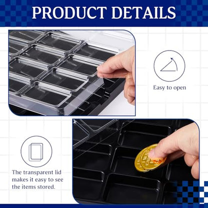 Novabright 10 Pack Game Piece Counter Trays with Clear Lids Game Board Card Sorting Tray Storage Organizer Box Wargames TCG Collection, Each Case Has 20 Compartments