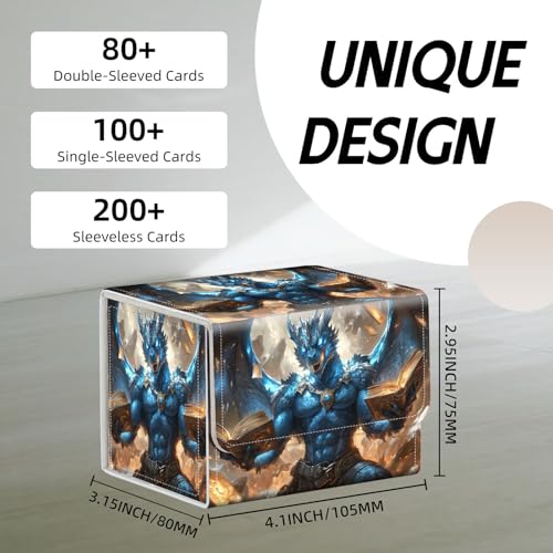Trading Card Storage Box, Holds 100+ for MTG Cards, PU Leather with Magnetic Closure, Blue Dragon Mage with Floating Tomes Durable Deck Box for Magic the Gathering, Trading Card Games - color: Blue Dragon Mage with Floating Tomes